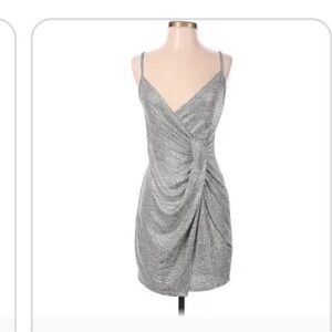 Trixxi silver plunge coctail dress. Mini